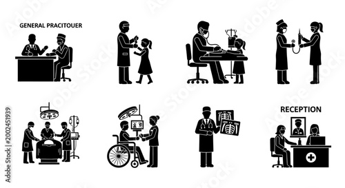 Medical Icons Set: Doctor, Patient, Hospital, Clinic, Healthcare Services