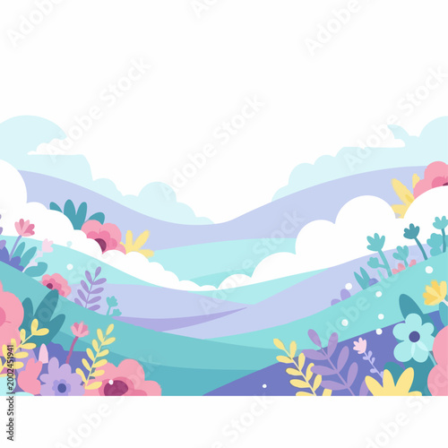 Colorful Flowers and Leaves Illustration.