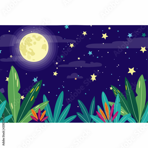 Moon and Stars Night Sky Illustration.