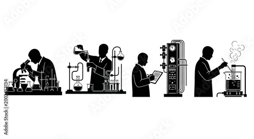 Scientists in Laboratory Silhouettes: Research, Experimentation, and Discovery