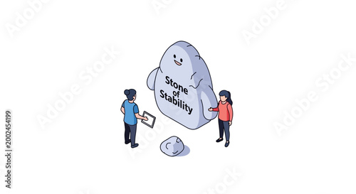 People Examining Stone of Stability Concept Illustration.