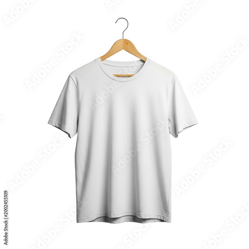 White t-shirt on hanger isolated on transparent background