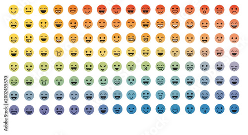 Colorful emoticon faces in rainbow gradient pattern ai dashboard data visualization futuristic interface analytics UI digital technology