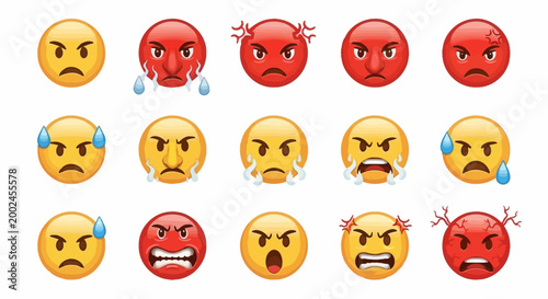 Angry and annoyed emojis various expressions on face ai dashboard data visualization futuristic interface analytics UI digital technology