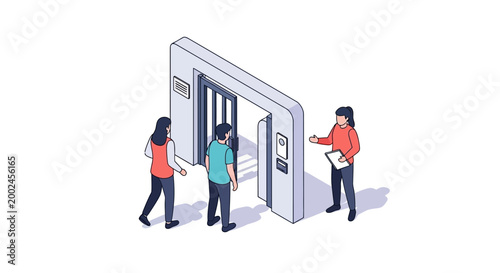 People Passing Through Security Checkpoint with Digital Access Control.