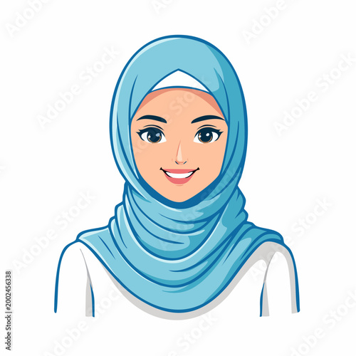 Cartoon Woman Wearing a Blue Hijab