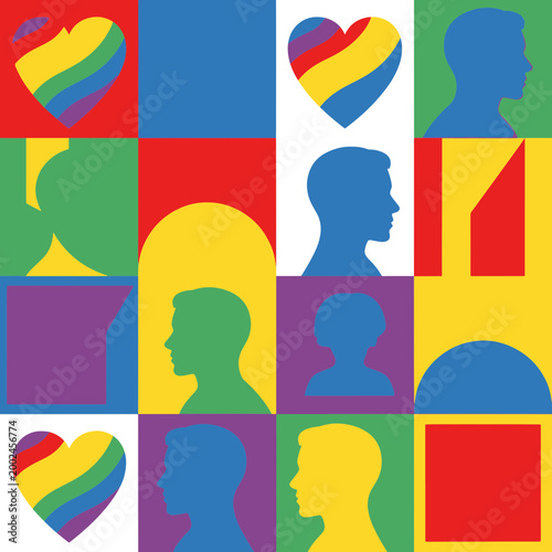 Vibrant Lgbt Geometric Seamless Patterns Diverse Silhouettes Pride