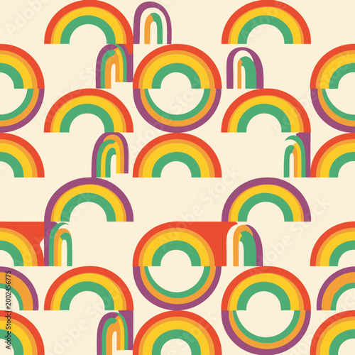 Retro Rainbow Geometric Seamless Lgbt Pattern Mid Century Modern Style
