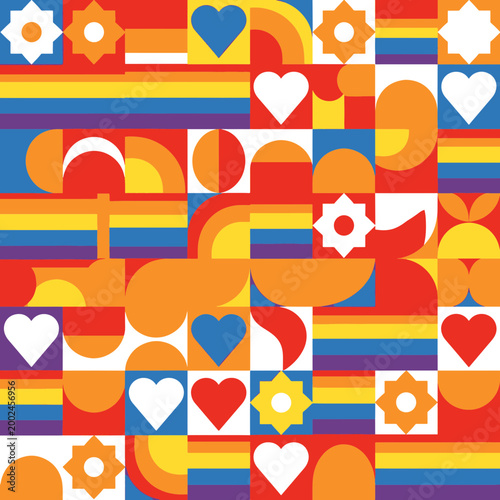 Lgbt Geometric Seamless Pattern Abstract Pride Rainbow Hearts and Stars