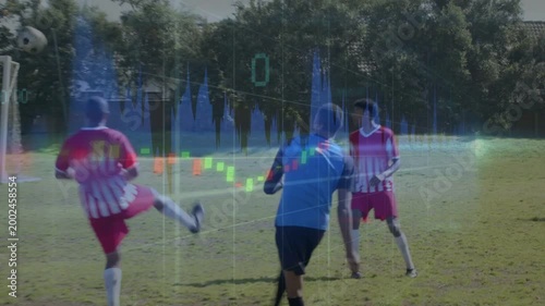 Blue attacker dribbling in box, shooting to score, causing keeper diving, sports waveform tracking