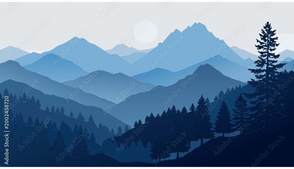 Obraz premium Mountains Landscape with Moon in Sky.