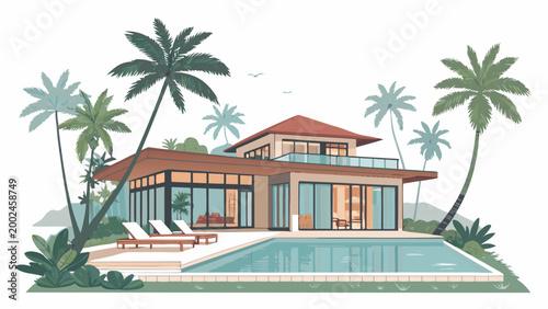 Modern house with swimming pool area.