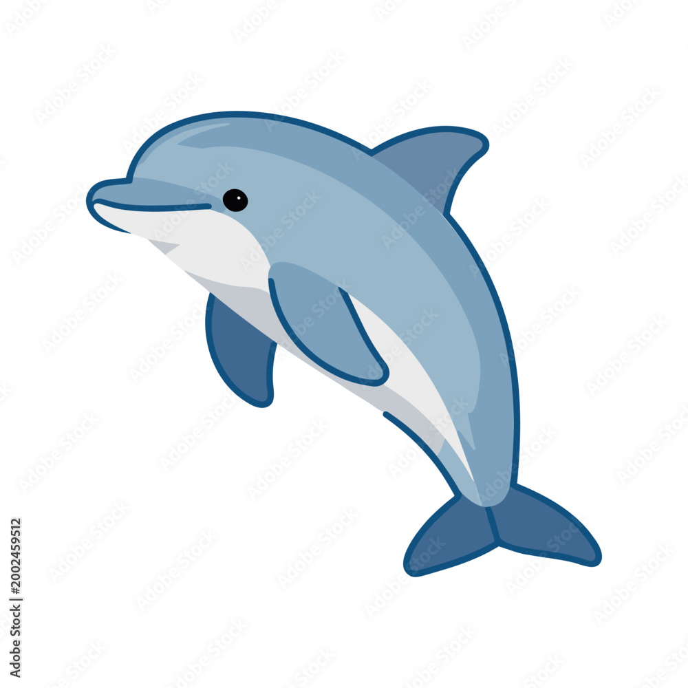 Obraz premium Cute cartoon dolphin jumping with happy expression in shades of blue