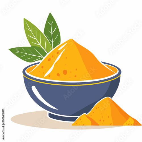 Turmeric Powder in Bowl with Leaves