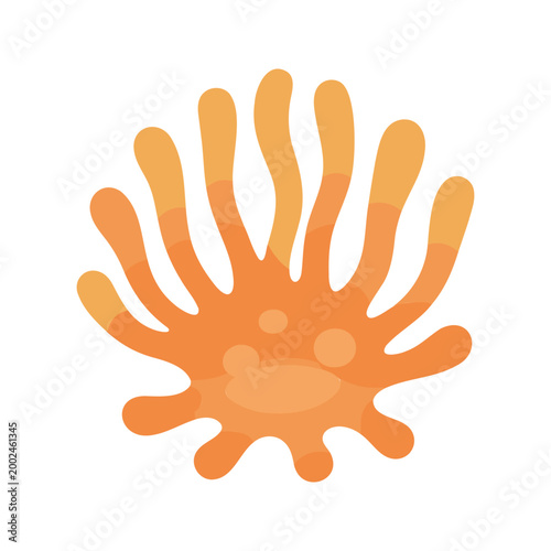 Stylized orange algae with rounded tentacles floating in an aquatic environment