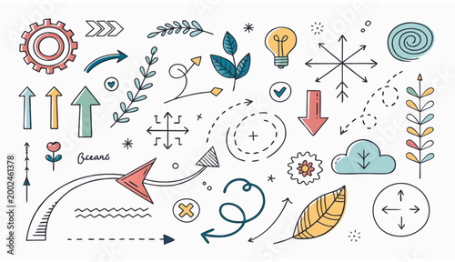 Colorful business icons and symbols.