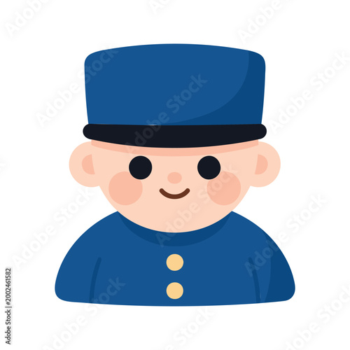 Illustration of a cartoon bellhop with a happy expression in a blue uniform