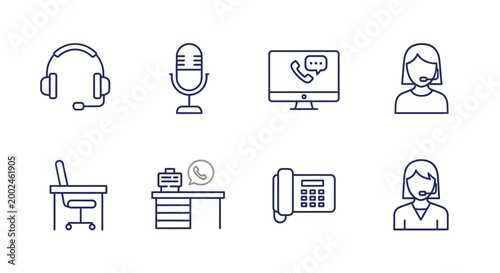 Customer service icons set representing communication and assistance