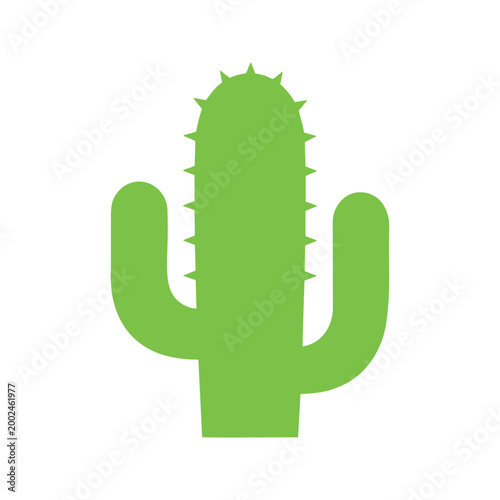 Bright green cactus illustration with two arms pointing up on a white background