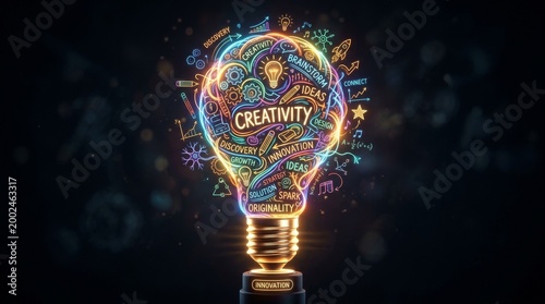 Glowing lightbulb representing creativity and innovation business concepts