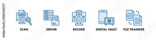 Archive System web icon illustration concept with icon of scan, server, record, digital vault, and file transfer