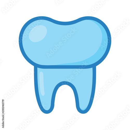 A molar tooth is displayed with a simple and clean vector design, showcasing dental anatomy in a bright blue color with a dark outline.