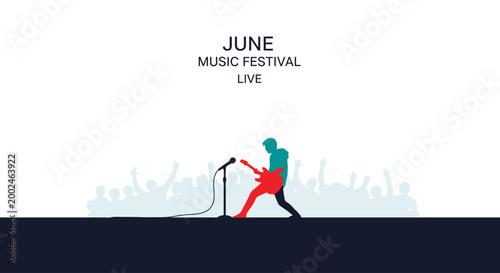Cuadro en lienzo Energetic Live Music Festival with Guitarist and Cheering Crowd Silhouette