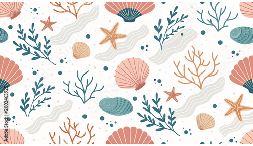 Colorful ocean sea shell pattern.