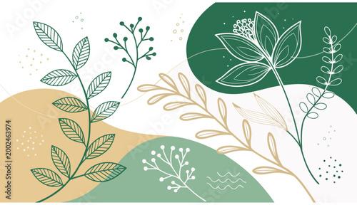 Illustration of Various Leafy Green Plants.