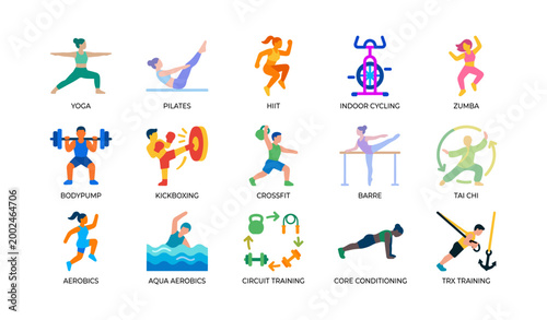Exercise activity icons displayed in grid on white background