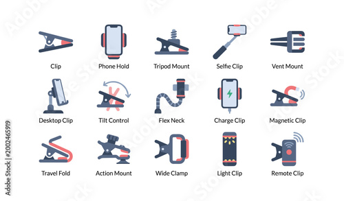 Device mount and clip icons displaying phone accessory types