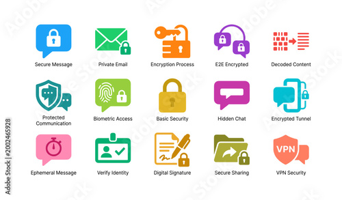 Security and privacy icons showing encryption and access concepts