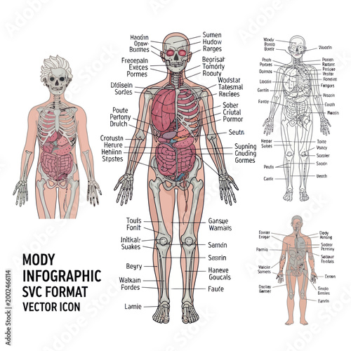 Human Anatomy Infographic: Skeleton, Organs, Muscular and Nervous System