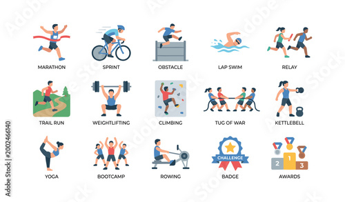 Sports activity icons showing events and exercises in grid