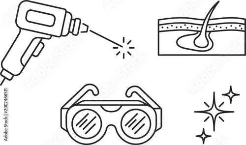 Laser hair removal treatment icons set.