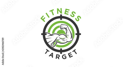 Fitness target logo featuring a muscular bicep inside a green crosshair