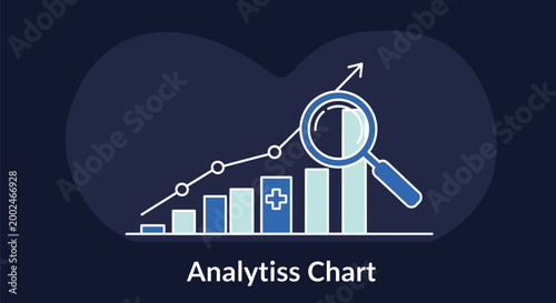 Medical Data Analytics Chart with Magnifying Glass Icon.