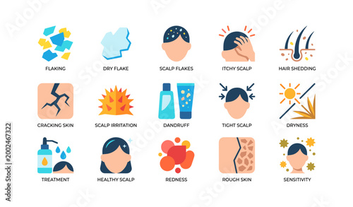 Scalp and skin condition icons showing common symptoms