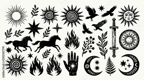 Mystical and Esoteric Hand Drawn Occult Symbol Collection.