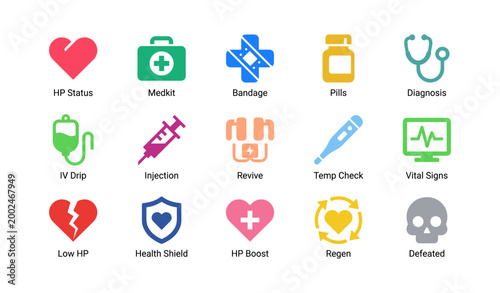 Medical and health status icons arranged in grid layout