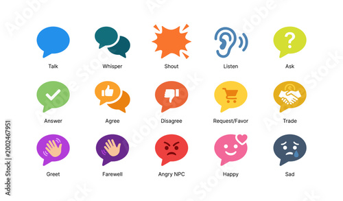 Speech bubble icons showing communication actions in grid