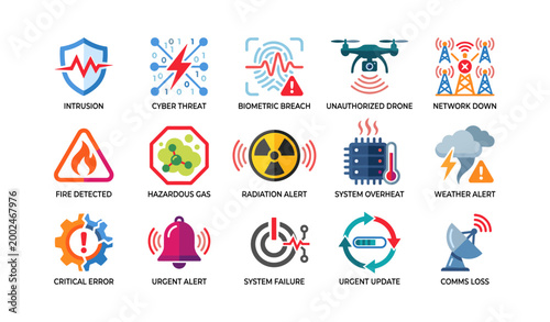 Security and system alerts icons displayed in grid on white background