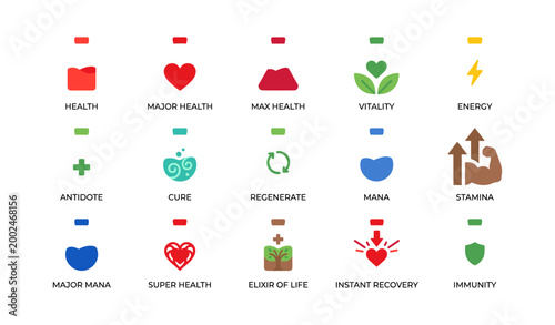Status and ability icons arranged in grid on white background