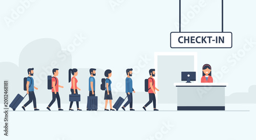 People standing in a queue for check in at airport.