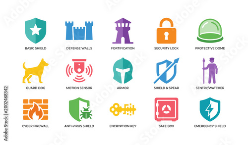 Security icons representing protection concepts on white background