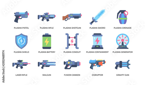 Plasma weapons and energy devices arranged in an icon grid