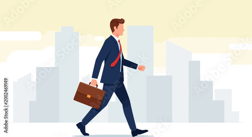 Professional businessman walking with a briefcase to work.