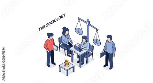 Sociology and Justice - A Detailed Isometric Illustration of Law.