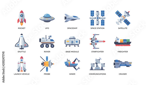 Spacecraft icons showing vehicles and modules on white grid