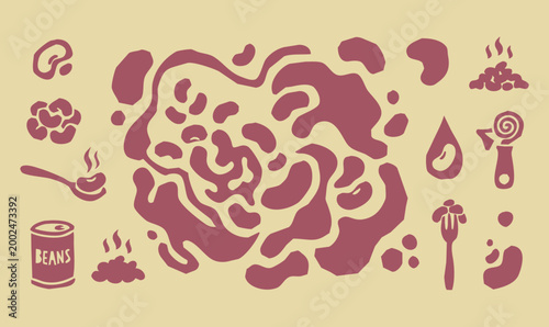 Vintage 1930s Rubber Hose Style Baked Beans and Canned Bean Food Ingredient Doodle Set